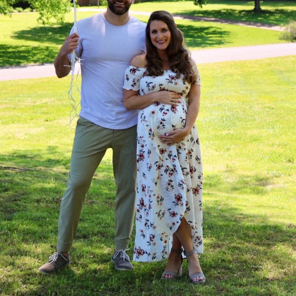Not a maternity dress- Beautiful ivory and burgundy floral maxi dress - like new